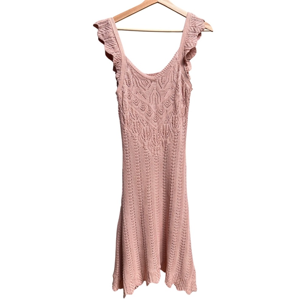 NWT Womens Boho Crochet Fit Flare Dress Y2K Cotton Scalloped Coquette Cottage M - Picture 2 of 9